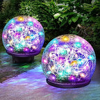 Solar Garden Lights, 2 Pack 80 LED Multicolor Cracked Glass Solar Outdoor Lights Decorative, Upgraded Waterproof Ball Light for Yard Pathway Patio Lawn Christmas Outside Decor, 5.9" by Keevvon