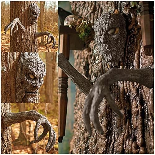 Halloween Decoration Tree Bark Monster Yard Decor, Halloweens Face Props, Bark Face Tree Person Decoration for Garden and Halloween, Outdoor Scary Spooky Facial Hanging Ornament (Set) - Image 5