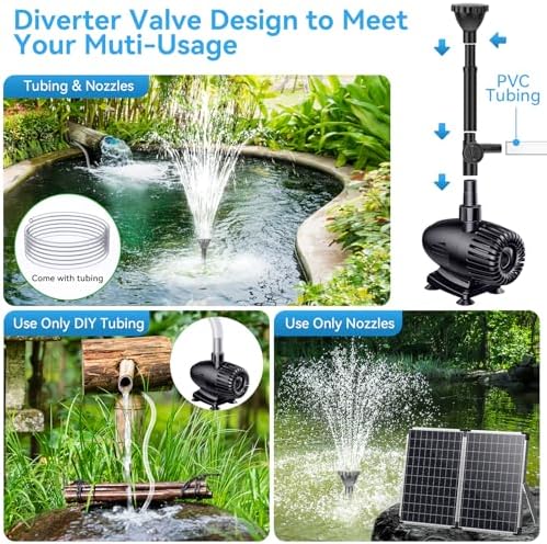 POPOSOAP 55W Solar Fountain Pump for Outdoor Pond, 480GPH Solar Pond Pump with Dry-Run Protection, Solar Powered Water Pump with PVC Tubing, 17Ft Cord for Ponds, Garden, Waterfall, Hydroponics - Image 5