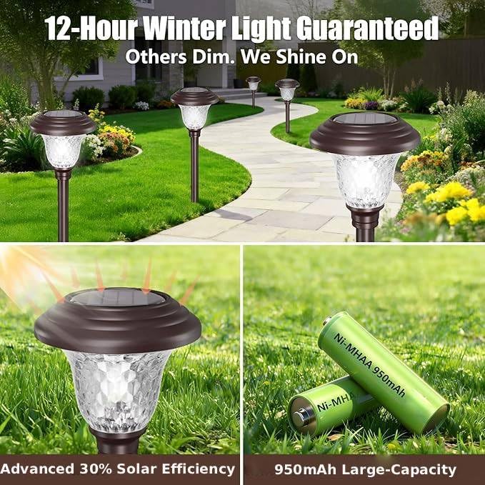 BEAU JARDIN 8 Pack Solar Pathway Lights White+Color Changing Stainless Steel 3 Mode Outdoor Multicolor Metal Solar Powered Waterproof Glass for Garden Landscape Path Yard Walkway Driveway Bronze - Image 6