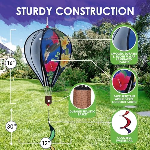 Hot Air Balloon Hanging Garden Spinner 16" - Vibrant Hummingbird Design, Weather-Resistant Outdoor Decor, Durable & Lightweight for Patios, Yards, and Gardens - Eye-Catching Wind Spinner - Image 3