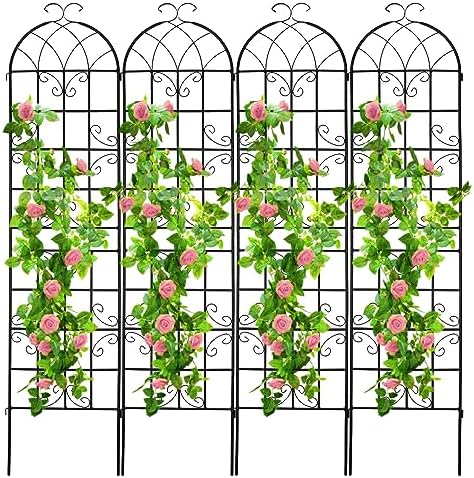 4 Pack 86.2x19.7in Metal Garden Trellis for Climbing Plants,Black Metal Garden Trellis for Vines Plant Rose Vegetable Support,Large Decorative Outdoor Trellis - Image 2