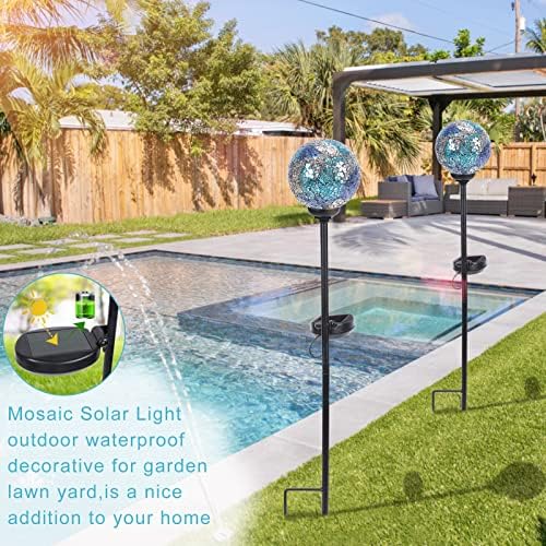 VCUTEKA Decorative Solar Garden Lights, 3.5" Mosaic Globe Stake 2 Pack - Image 5