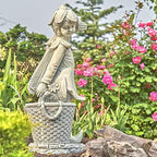 30" Tall Magnesium Fairy Statue with a Planter Side Basket (Antique White) - Image 3