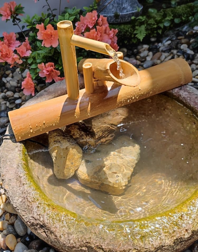 Bamboo Fountain kit with Pump, Japanese Outdoor Fountain Handmake from Real Bamboo, Zen Outdoor Water Fountains (Shishi Odoshi 15‘’) by YZHZOM