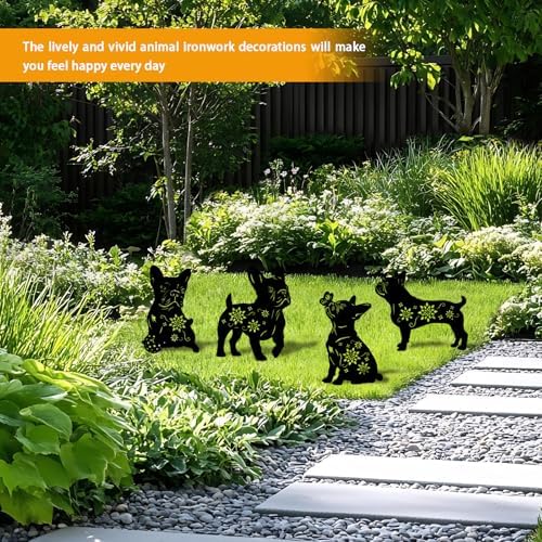 4 Pack Bulldog Metal Garden Decorative Stakes, Weather Proof Puppy Silhouette Statues for Yard, Patio,Outdoor Decor for Bulldog Lovers and Pet Owners - Image 6
