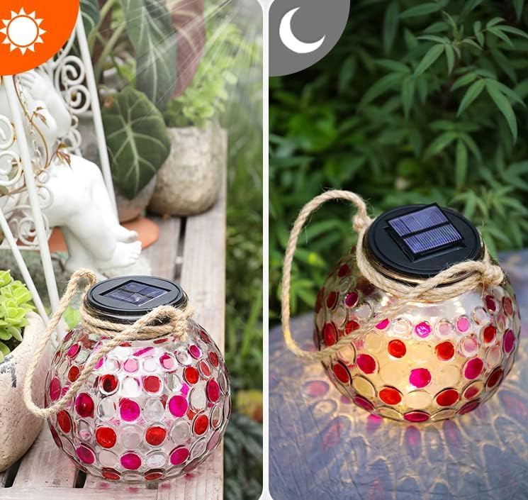 yuans Solar Table Light, Solar Mosaic Lights Color Changing Solar Glass Ball Garden Lights Waterproof Solar Night Lights Table Lamps (Red Point, 2 Pack) - Image 5
