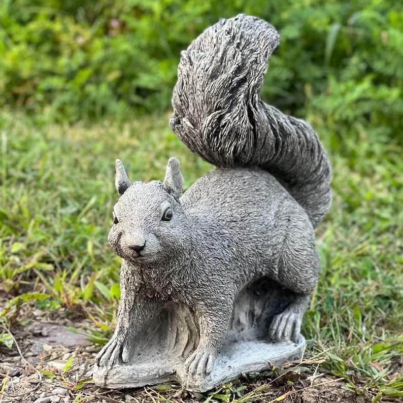 Realistic Forest Squirrel Statue Animal Concrete Sculpture for Garden Patio Backyard Handmade Squirrel Figurine by Unknown