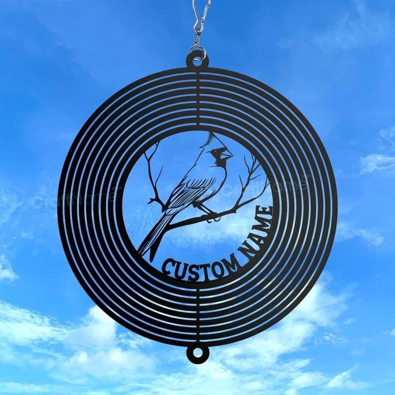 Personalized Cardinal Metal Wind Spinner, Custom Bird Hanging Yard Art, Remembrance Outdoor Decor (Cardinal Garden Wind Spinner) - Image 2