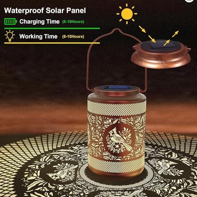 Solar Hanging Lanterns Outdoor Waterproof, 2 Pack Metal Decorative Lights - Image 5