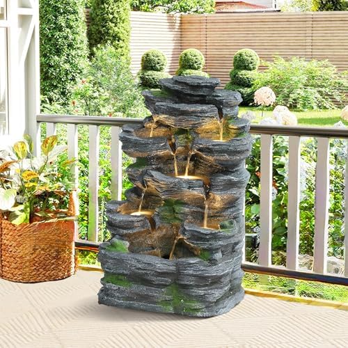 24" H Stacked Rock Outdoor Water Fountain,7-Tier Cascading Waterfall by MAIBH-MAIntainBrilliantHouse