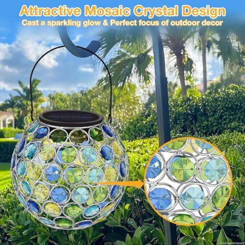 2 Pack Crystal Mosaic Solar Hanging Lantern Outdoor Garden Light Waterproof - Image 2