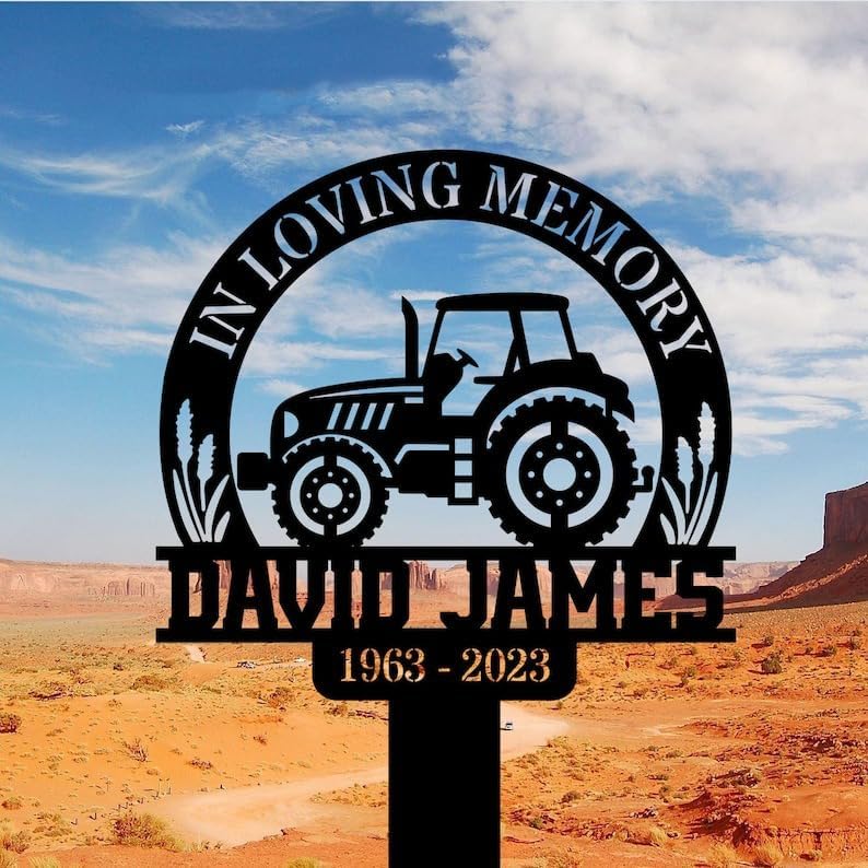 Personalized Memorial Plaques for Outdoors Tractor Farmer Grave Marker Metal Garden Stakes Farmer Memorial Gifts Sympathy Gifts for Loss of Loved One (Farmer 1) by DINOMAN