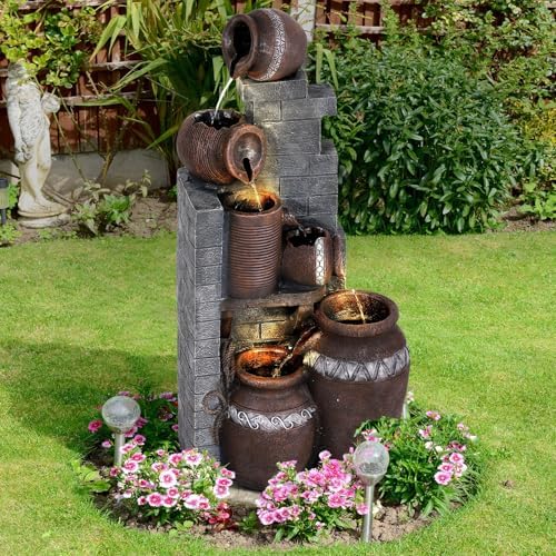 LEISU 6-Tiers Outdoor Indoor Fountains Modern Resin Floor-Standing Cascading Water Feature Fountain with LED Lights, Garden Deck Patio Porch Backyard Court by LEISU