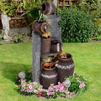 LEISU 6-Tiers Outdoor Indoor Fountains Modern Resin Floor-Standing Cascading Water Feature Fountain with LED Lights, Garden Deck Patio Porch Backyard Court by LEISU