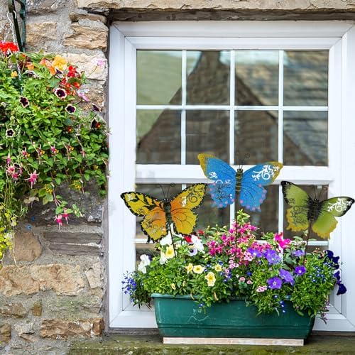 3 Pack Butterfly Garden Stakes Decor, 17" H Metal Butterflies Stakes Yard Art Ornaments for Indoor Outdoor Lawn Porch Pathway Patio Plant Pot Flower Bed Decor - Image 3