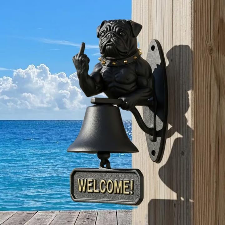 Cast Iron Muscle Dog Welcome Doorbell, Funny Bulldog Doorbell, Dog Middle Finger Decor Dinner Bell, Retro Metal Outdoor Dachshund Hanging Door Bell for Yard Garden - Image 3