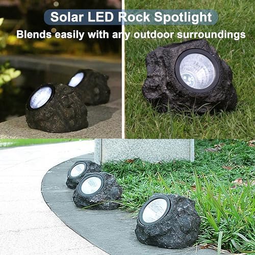 LIYAOLI Solar Rock Landscape Lights - 5 Pack Waterproof IP65 Fake Stone Solar Lights for Garden Pathways | Outdoor Ground Lighting with Auto On/Off & White LEDs - Image 4