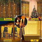 2 Pack Solar Curtain Lights Outdoor Garden Fairy String Lights 300 LED 8 Modes Remote Control Waterproof Solar Waterfall Lights for Gazebo Patio Party Festival Wedding Christmas Decorations(Warm) - Image 2