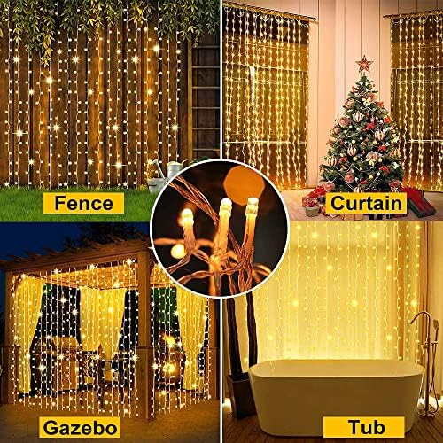 2 Pack Solar Curtain Lights Outdoor Garden Fairy String Lights 300 LED 8 Modes Remote Control Waterproof Solar Waterfall Lights for Gazebo Patio Party Festival Wedding Christmas Decorations(Warm) - Image 2
