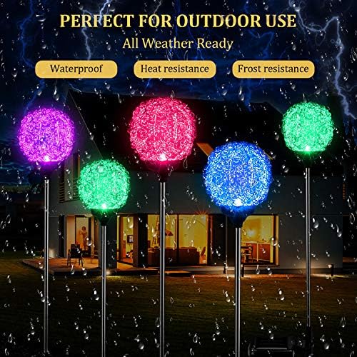 Solar Garden Lights Outdoor, Upgraded Globe Powered Garden Light, Multi-Color Changing LED Solar Stake Lights for Patio Backyard Pathway Party Decoration (Stainless Steel, 2 Pack) - Image 4