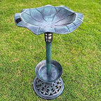 Westcharm 30 Inch Solar Powered LED Lighted Birdbath with Planter Bowl for Outdoors Yard Outside Outdoor Garden Decoration Pedestal Base Stand - Verdigris Green Polyresin Solar Bird Bath with Planter by Westcharm
