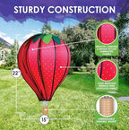 Hot Air Balloon Hanging Garden Spinner 22" - Vibrant Strawberry Design, Weather-Resistant Outdoor Decor, Durable & Lightweight for Patios, Yards, and Gardens - Eye-Catching Wind Spinner - Image 3