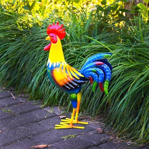 MACLARONX Metal Rooster Yard Art Outdoor Garden Decor Roosters Chicken Statue Decorations for Kitchen Home Lawn Patio, Multicolor - Image 3