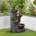 4 Tiered Waterfall Fountains, Outdoor Water Fountains with LED Lights, Garden Outside Brick Waterfalls, Modern Cascading Flow Fountain for Garden, Yard, Patio, Home Decor (Brown) by Unknown