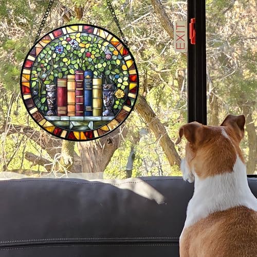 Botanical Bookshelf Stained Glass Window Hanging Suncatcher Gifts 12" - Image 2