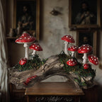 Pacific Giftware Toadstool Mushrooms on Stump Resin Mushroom Sculpture Art Great for Mushroom House Garden Disaply or Outdoor Garden Decor 9.84" Long - Image 3