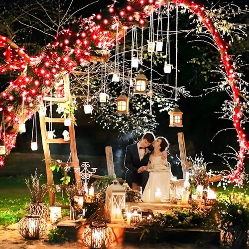 KNONEW 203FT 600LED Green Wire Outdoor Fairy Lights Plug in Red Xmas Decor - Image 4