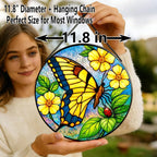 Stained Glass Window Hanging Suncatcher 11.8 in Butterfly and Yellow Flower Colorful Glass Panel Sun Catcher for Window,Bright Nature Window Hanging Decor for Home,Housewarming Gift - Image 6