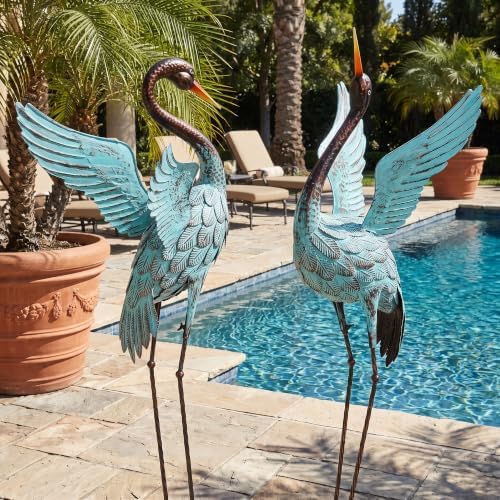 47.5" Blue Heron Statues, Extra-Large Sandhill Crane Decor Set of 2 by Ultym