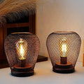 JHY DESIGN Set of 2 Metal Cage LED Lantern Battery Powered Lamp Cordless Accent Light with LED Edsion Style Bulb Great for Weddings Patio Events for Indoors Outdoors（Diamond Shape by JHYDESIGN