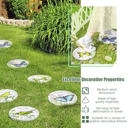 Kunovo 3pcs Garden Décor Stepping Stone, Dimensional Round Walkway Path Stones with Butterflies, Animals or Birds Print, Fun Cute Yard Lawn Step Stone (Size : Birds), 58741 - Image 2