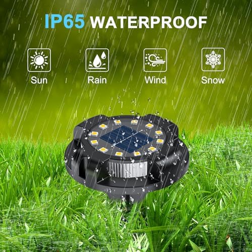 Solar Ground Lights 12 Pack, 4.3" Bright White 16 LEDs Solar Pathway Lights - Image 5