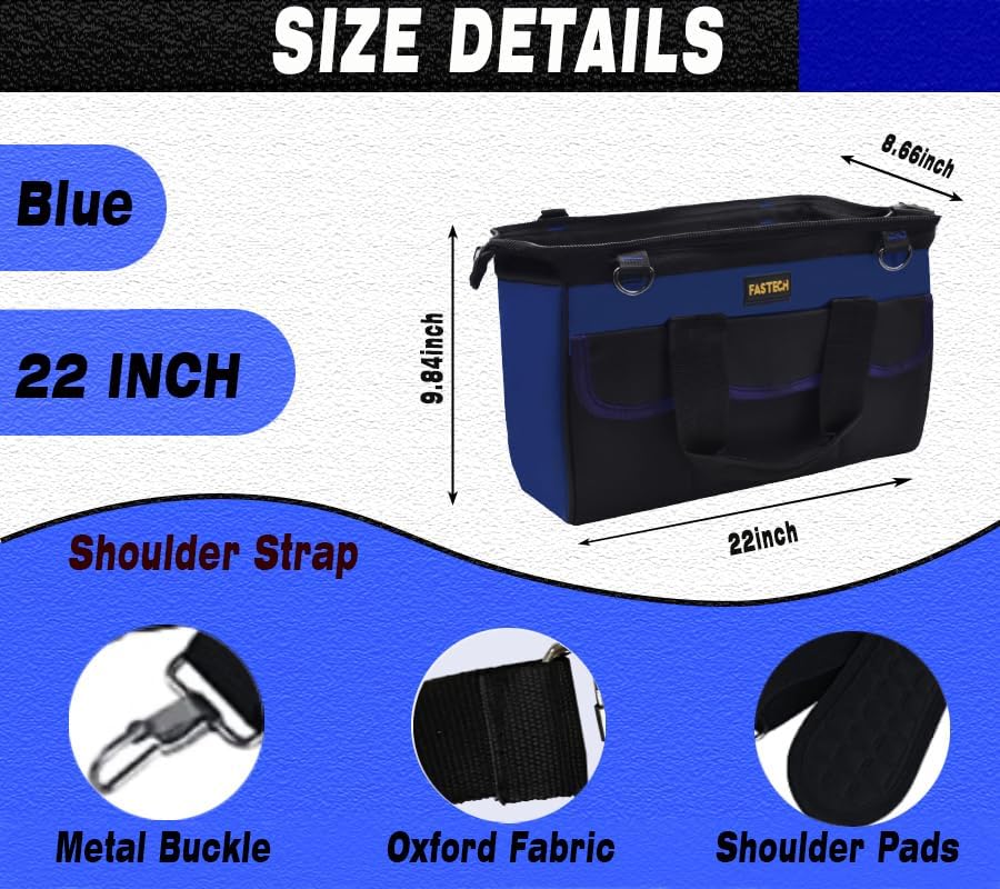 FASTECH 22 Inch Heavy Duty Tools Bag With Wide Mouth for Tool Storage, Carrier and Organizer, Tool Bag for Men/Women, Wide Mouth Tote Bag With Inside Pockets (22 Inch) - Image 2