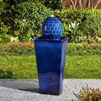 Glitzhome Water Fountain Outdoor with LED Light, Oversized Ceramic Pedestal Garden Fountains Outdoor, Artichoke Outdoor Fountains and Waterfalls Water Feature, Cobalt Blue, 35.75" H by Glitzhome