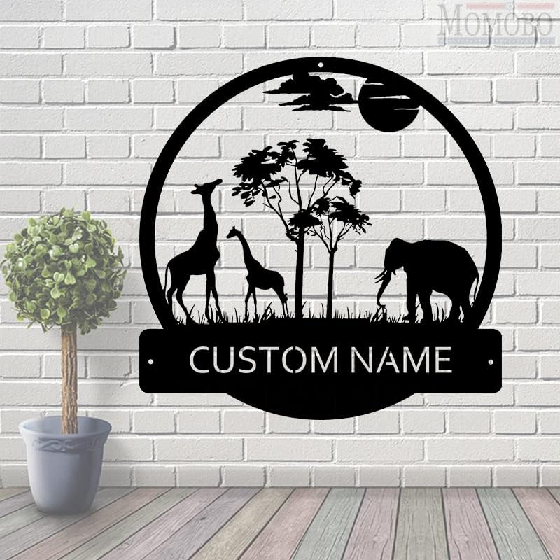 Africa Elephant and Sunshine Custom Name Sign Metal Wall Art Personalized Last Name Plaque Outdoor Metal Wall Art Personalized Gift for Wedding/Housewarming - Image 2
