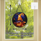 Stained Glass Window Hanging - 11.8in Halloween Pumpkin with Witch Hat and Autumn Leaves Sun Catchers Panel for Indoor Decorative Display for Mom, Wife, Lovers, Festive - Image 4