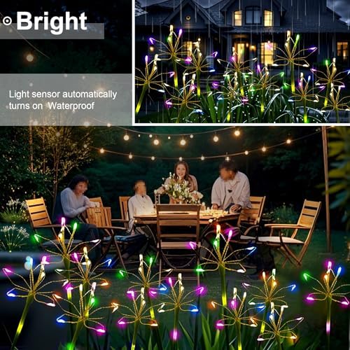 Garden Decor Outdoor Lights, Solar Garden Lights for Christmas Outside 6-Pack Fairy Firework Decorative, Solar Powered Decor for Yard Pathway Flowerbed Planter Balcony Patio, Multicolor - Image 2