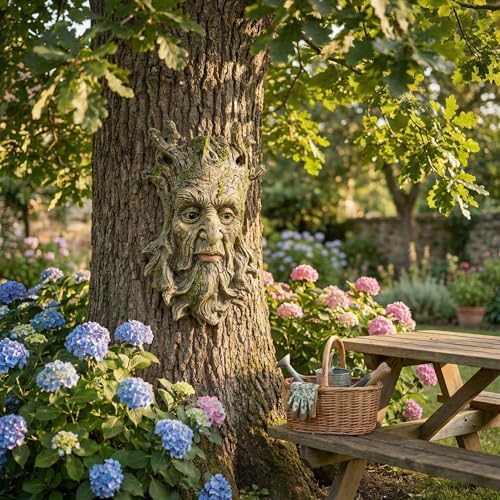 Tree Face Statue Outside Yard Outdoor Decoration, Fairy Tree Face Decor and Yard Decorations Clearance, Whimsical Wallmount Old Man Art with Moss, Fence Hanging Sculpture Orantments, 6.7" x x 9.8" - Image 6