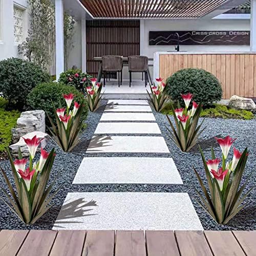 Homight Metal Agave Plant Outdoor Decoration Lily Mexican Yard Art Garden Gift Home Decor Hand Painted Metal Agave Garden Yard Statue, Outdoor Lawn Ornaments (2 Big Red Lilies) - Image 2