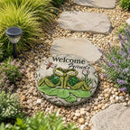 Comfy Hour Frog Stepping Stone for Garden, 10 Inch Concrete Welcome Friends Decorative Plaque, Green and Grey Outdoor Garden Path Stone with Lily Pad and Dragonfly Accent - Image 4