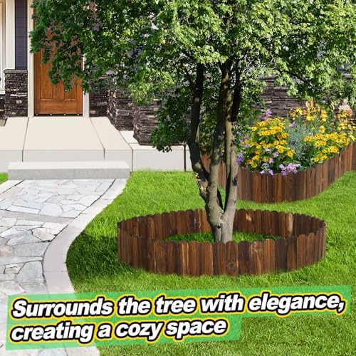 Rustic Pine Wood Garden Fence - 26.2ft Total Length (2pcs 13.1ft L*12in H) Easy to Install Sturdy Wooden Landscape Edging Border, No Fading Planter Fencing for Yard Flower Bed Lawns Pathway Tree - Image 5
