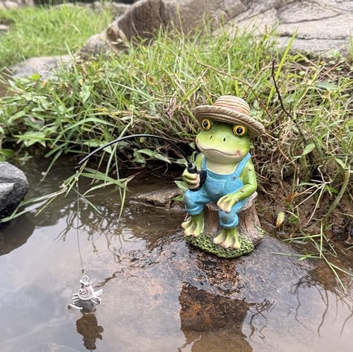 coolboy Garden Pond Frog Fishing Outdoor Statue,Yard Koi Pond Decorations - Image 4