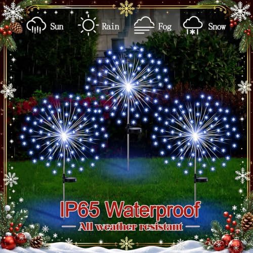 Tujoe 4 Pcs White Snowflake Solar Lights 90 LED 8 Modes Waterproof - Image 4