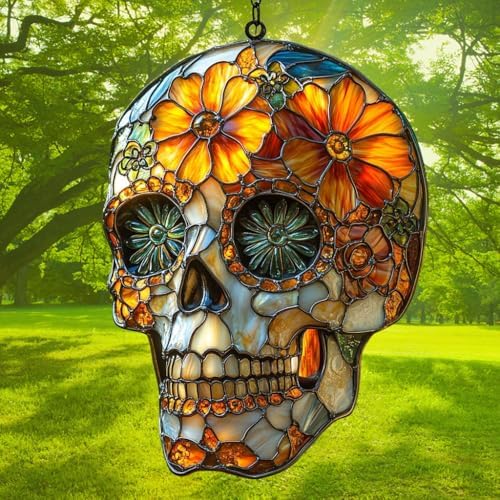 Floral Sugar Skull Acrylic Suncatcher - Image 3