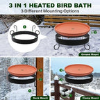 Heated Bird Bath for Outdoors for Winter, 3 Easy Ways to Mount Detachable Bird Bath Bowl, 75W Heated Bird Baths with Thermostatically Controlled for Garden Yard Patio Lawn, Terracotta - Image 3